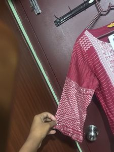 Maroon &amp; White Printed Pant Set