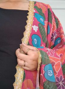 Floral Dupatta with Gold Lace