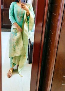 Women Green Festive Chanderi Silk  Suit Set