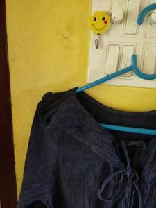Cute Navy Blue Tie-Neck Top 34-38