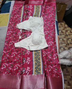 Dola silk saree with white paded blouse