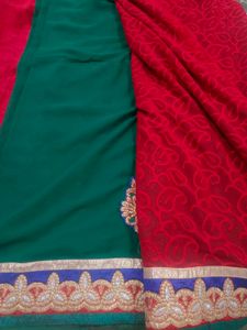 Elegant Rad Embroidered Saree