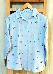 Sky Blue Printed Cotton Shirt Size-42