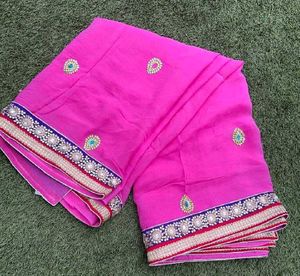 Rani Saree With Embellished Border And Blouse