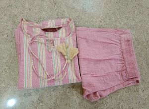 sangria Pink Stripped kurta set