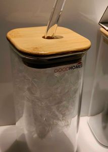 GoodHomes Glass Canisters with Bamboo Lid &amp; Straw