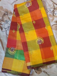 New Embroidered Checkered Saree