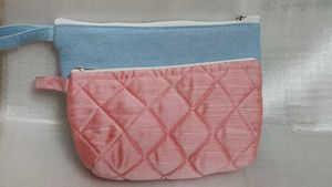 Quilted &amp; Denim Zipper Pouch Set – Stylish &amp; Funct