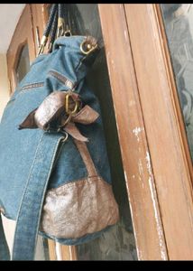 Denim &amp; Leather Handbag