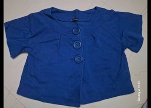 Blue Cropped Button Jacket