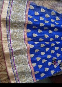 Blue &amp; Gold Embroidered Lehenga Skirt