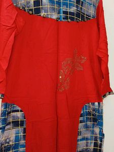 Red &amp; Blue Patterned Kurta