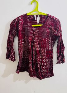 Maroon Bohemian Smocked Tunic Short Kurti