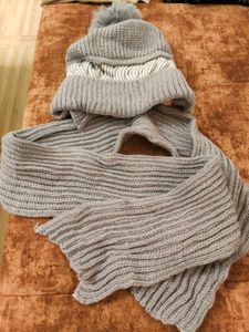 Gray Knit Hat and Scarf Set