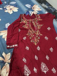 Embroidered Maroon Kurta