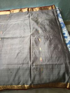 GentlyUsed LanchiPattu GreySaree with maroon blous