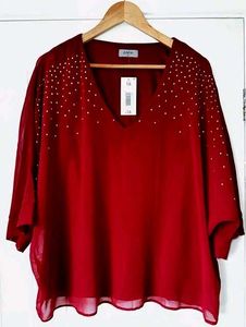 women's red sequined Top
