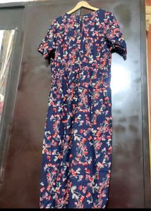 Navy Blue Jumpsuit Red Floral Print For 38 Bust