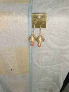 Vintage Gold & Peach Dangle Earrings