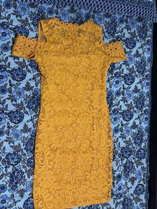 Yellow Lace Cold Shoulder Dress