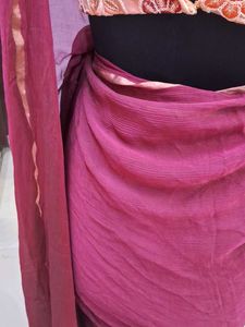 Elegant Maroon Saree with Blouse For Girls