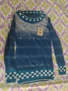 Embellished Blue Knit Pullover