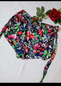 Floral Print Tie Shorts