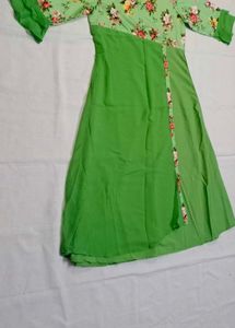 Green Slit A-line Kurti