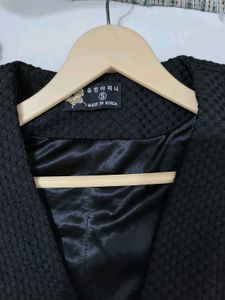 Korean Black Textured Blazer Coat