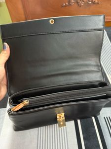 Black Satchel Handbag With Sling