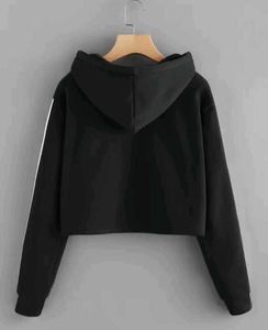 Striped Sleeve Black Hoodie