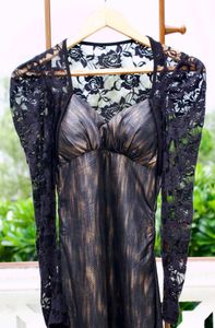 Black Metallic Sheen Lace Dress