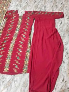 Red Embroidered Kurta Set