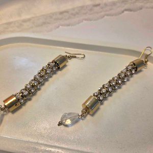 Gold & Rhinestone Drop Earrings.