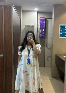 Abstract Print White Pocket Dress