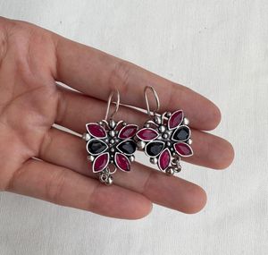 Floral Silver Drop Earrings with stone