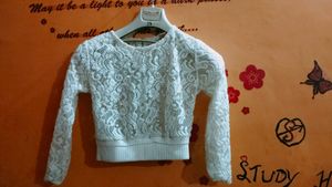 White Full Sleeve Top With Pearl Design