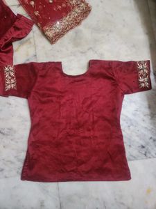 Maroon &amp; Gold Embellished Lehenga