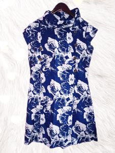 Yessica Blue Collared Dress With Rose Print