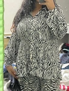 Zebra Print Button Down Blouse With Pants