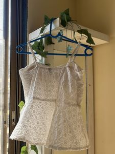 White Lace Peplum Tank Top