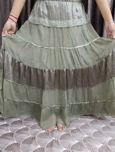Olive Green Tiered Maxi Skirt