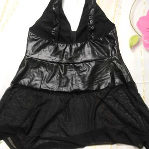 Black Faux Leather Mesh Dress