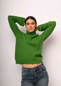 Green Turtleneck Knit Sweater