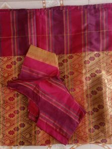 Maroon &amp; Gold Patterned Saree