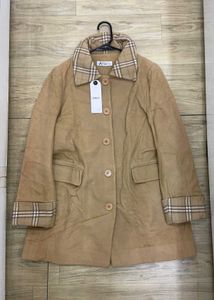 Tan Plaid Trimmed Coat - Size - S/M