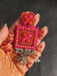 Handmade Pink and Orange Beaded Earrings