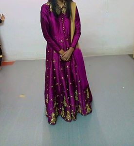Elegant Purple &amp; Gold Anarkali without Dupatta