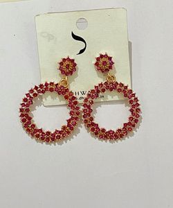 Elegant Circle Drop Pink Earrings - never used