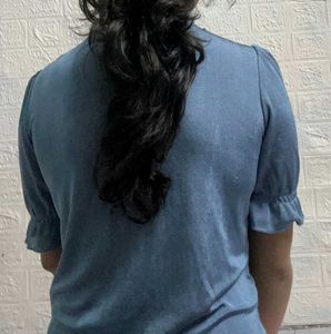 Cute Blue V-Neck Crop Top